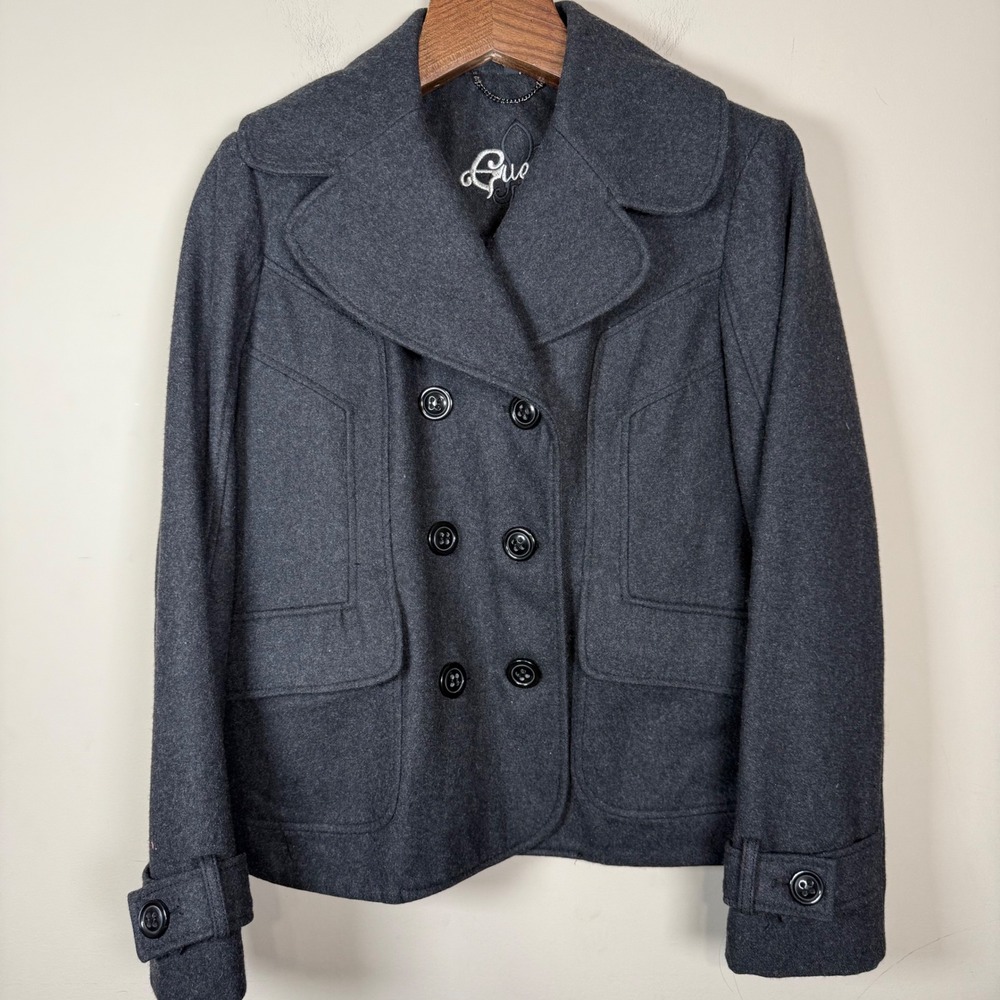 Guess Wool Blend  Double Breasted Peacoat Size XL Dark Academia Preppy